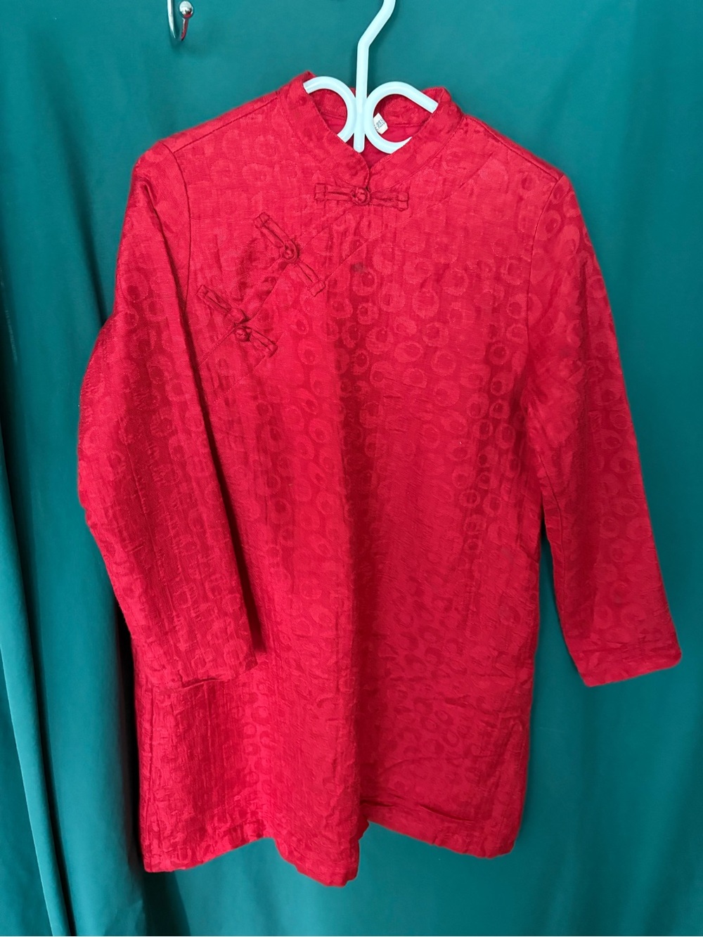 Red Mandarin-Style Women's Coat 3/4 jacket